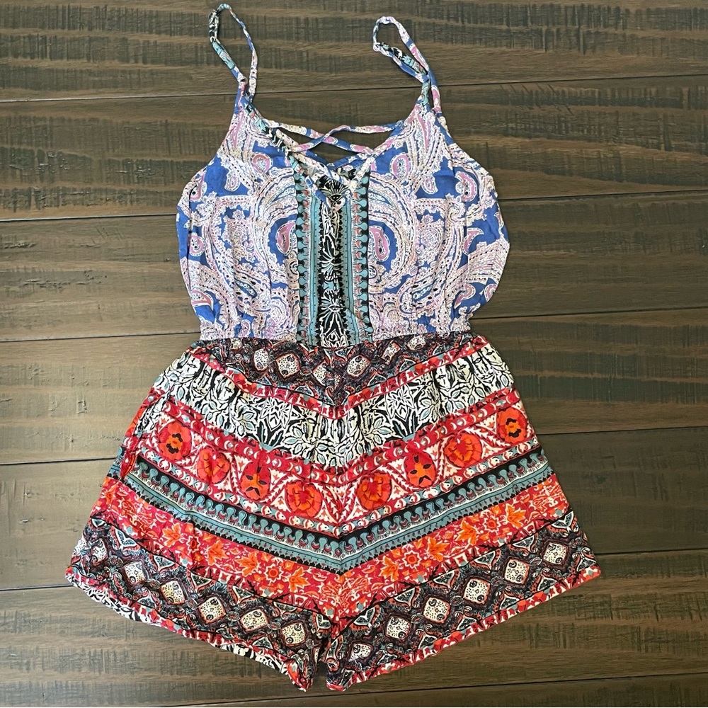 Angie Colorful Boho Printed Spaghetti Strap Romper